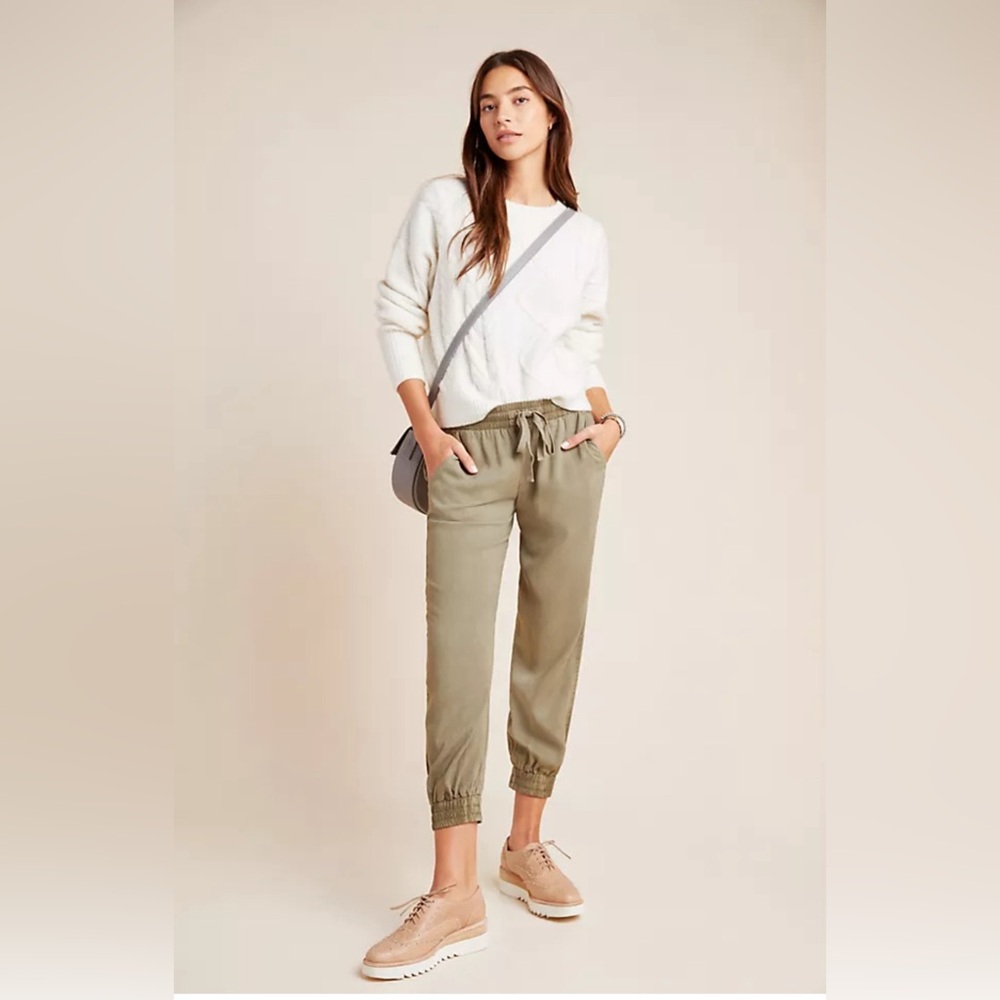 Anthropologie Cloth & Stone Crop Khaki Chino Jogger Pants Elevated Casual Comfy